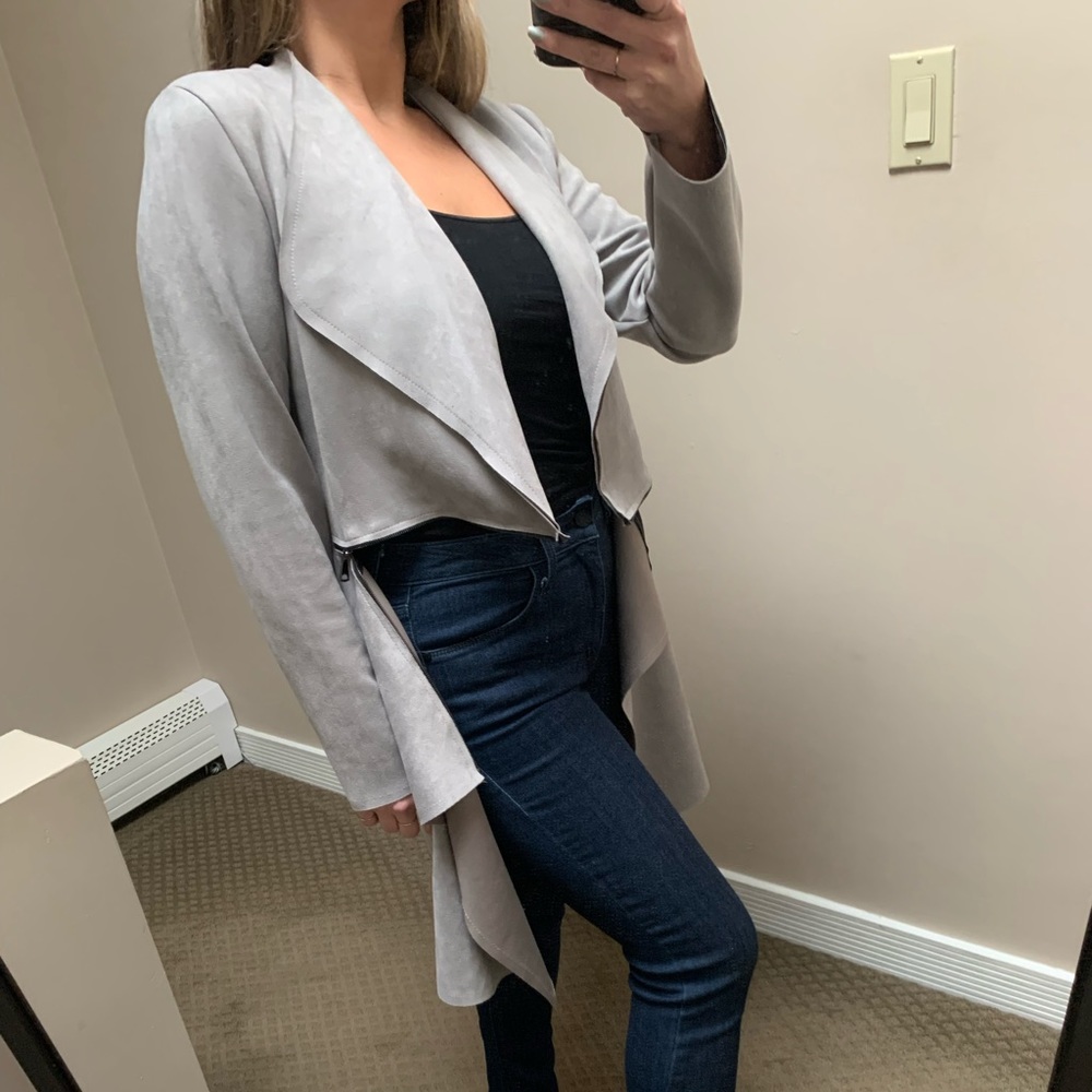 Womens Gray Faux Suede Jacket with Zippers Size L
